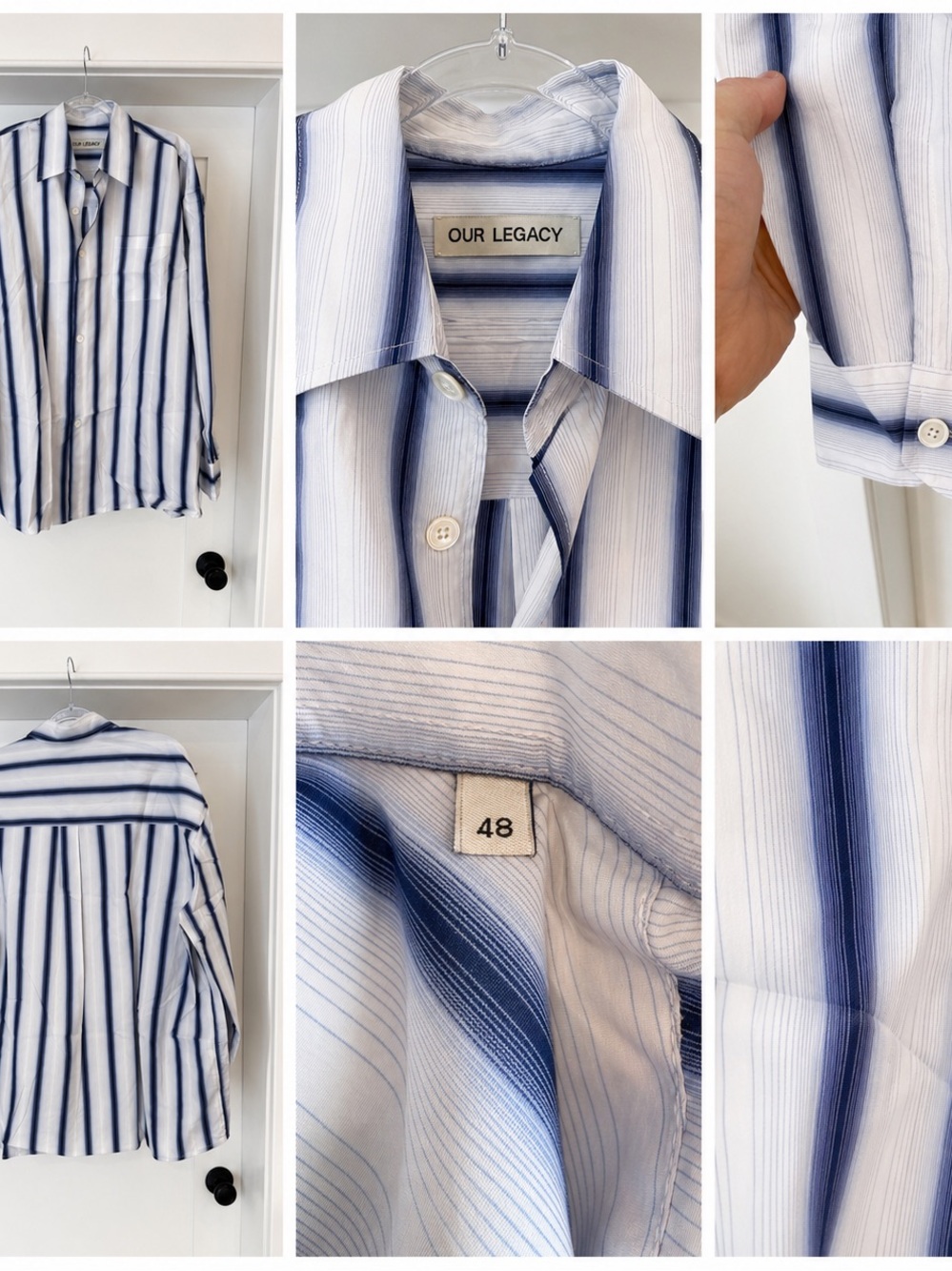 Our Legacy White and Blue Vertical Stripe Button-Down Shirt “Borrowed shirt”